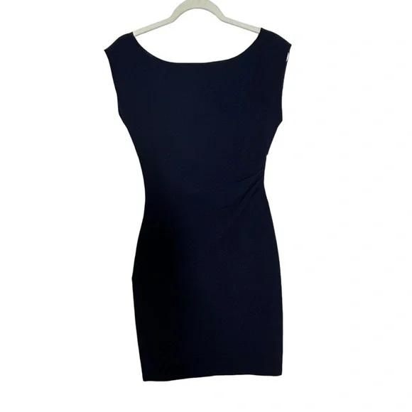 Diane Von Furstenberg Navy Blue Ruched Cap Sleeve Cocktail Dress - Picture 3 of 16